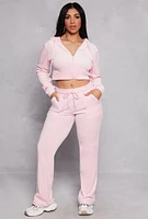 Womens Velour Straight Leg High Waist Sweatpants, Pink, Size M