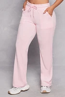 Womens Velour Straight Leg High Waist Sweatpants, Pink, Size M