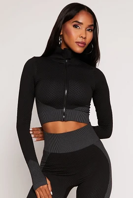 Womens Seamless Textured Knit Zip Front Track Jacket,