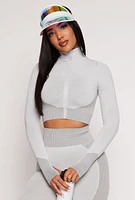 Womens Seamless Textured Knit Zip Front Track Jacket,