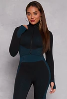 Womens Seamless Textured Knit Zip Front Track Jacket,
