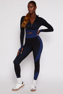 Womens Seamless Textured Knit High Waist Leggings, Blue, Size M