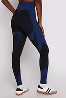 Womens Seamless Textured Knit High Waist Leggings, Blue, Size M