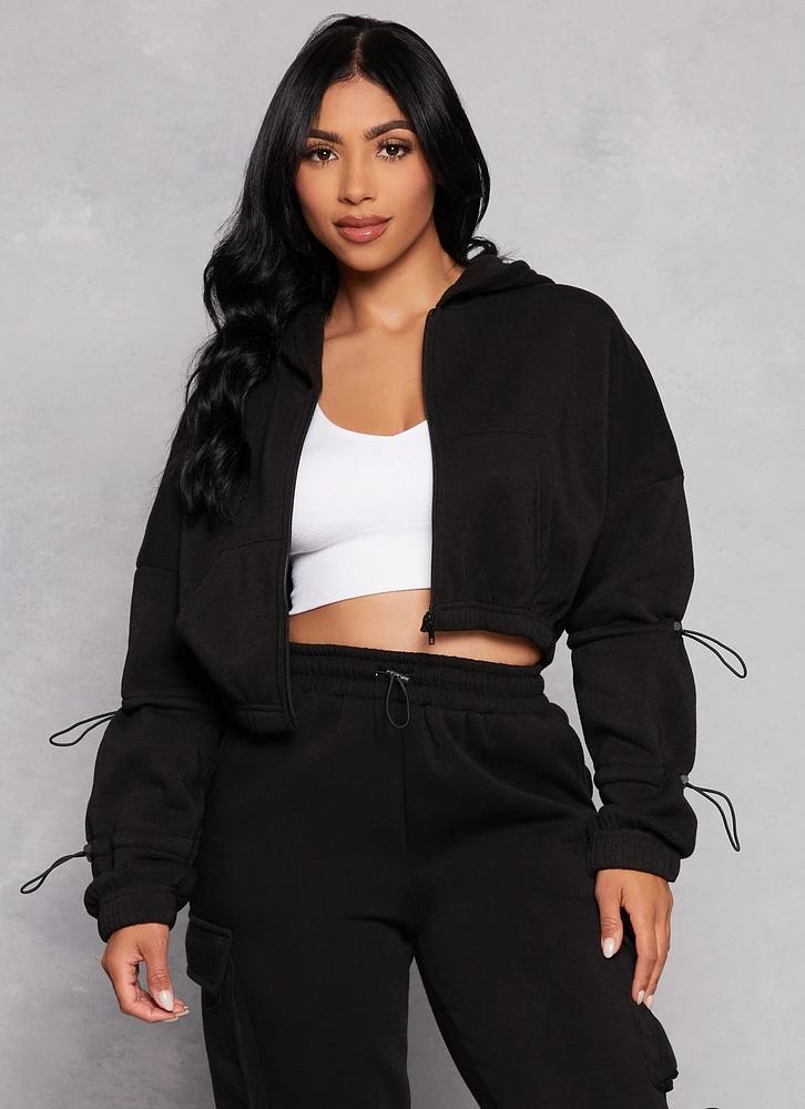 Womens Fleece Toggle Drawstring Zip Front Hoodie, S