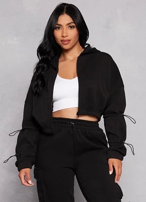 Womens Fleece Toggle Drawstring Zip Front Hoodie, S