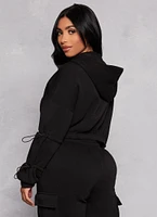Womens Fleece Toggle Drawstring Zip Front Hoodie, S