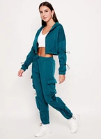 Womens Fleece Toggle Drawstring Zip Front Hoodie,