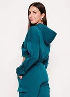 Womens Fleece Toggle Drawstring Zip Front Hoodie,