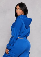 Womens Fleece Toggle Drawstring Zip Front Hoodie, Blue,