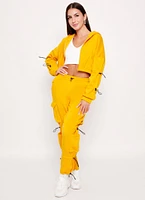 Womens Fleece Toggle Drawstring Zip Front Hoodie, Yellow, Size L
