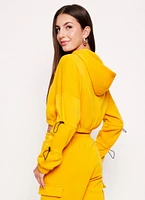 Womens Fleece Toggle Drawstring Zip Front Hoodie, Yellow, Size L