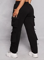 Womens Solid Fleece Toggle Drawstring Cargo Joggers, Black, Size S