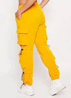 Womens Solid Fleece Toggle Drawstring Cargo Joggers, Yellow, Size S