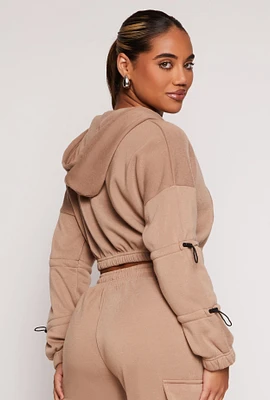 Womens Toggle Drawstring Cropped Zip Front Hoodie,