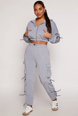 Womens Fleece Toggle Drawstring Cargo Sweatpants,