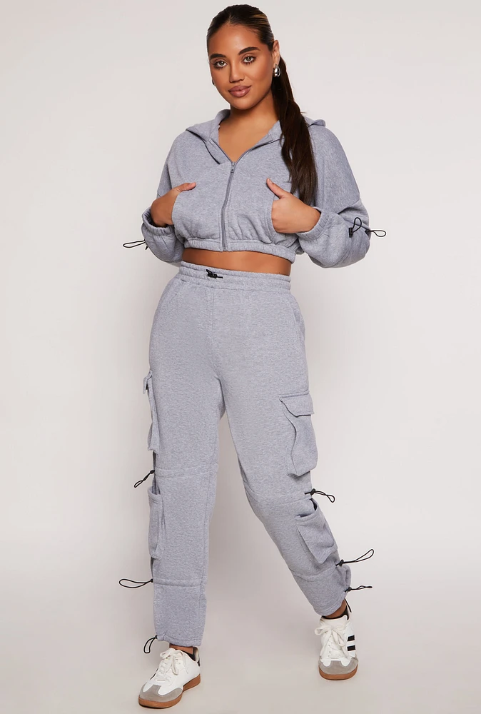 Womens Fleece Toggle Drawstring Cargo Sweatpants, Grey, Size XL
