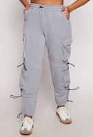 Womens Fleece Toggle Drawstring Cargo Sweatpants, Grey, Size XL