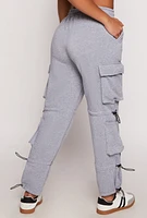 Womens Fleece Toggle Drawstring Cargo Sweatpants, Grey, Size XL