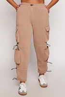 Womens Fleece Toggle Drawstring Cargo Sweatpants, Khaki, Size S