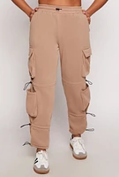 Womens Fleece Toggle Drawstring Cargo Sweatpants, Khaki, Size S