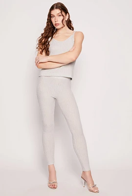 Womens Brushed Ribbed Knit Leggings, Grey, Size M
