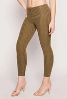 Womens Brushed Ribbed Knit Leggings, Green, Size M