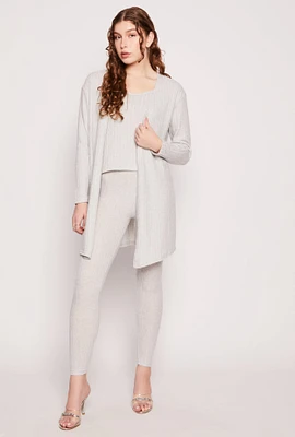 Womens Brushed Ribbed Knit Long Cardigan, Grey, Size S