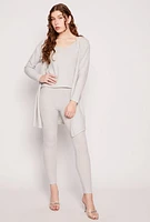 Womens Brushed Ribbed Knit Long Cardigan, Grey, Size S