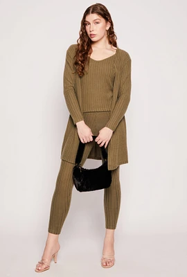 Womens Brushed Ribbed Knit Long Cardigan,