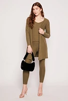 Womens Brushed Ribbed Knit Long Cardigan,