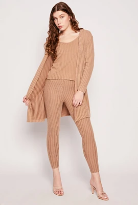 Womens Brushed Ribbed Knit Long Cardigan,