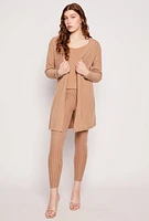 Womens Brushed Ribbed Knit Long Cardigan,