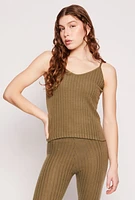 Womens Brushed Ribbed Knit Cami, Green,