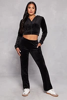 Womens Velour Hotline Rhinestone Zip Front Hoodie,