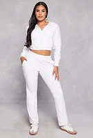 Womens Velour Hotline Rhinestone Zip Front Hoodie, White, Size L