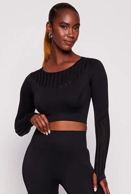 Womens Seamless Laser Cut Long Sleeve Crop Top,