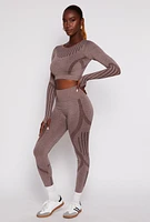 Womens Seamless Laser Cut Long Sleeve Crop Top, L