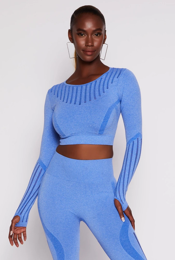 Womens Seamless Laser Cut Long Sleeve Crop Top,