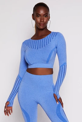 Womens Seamless Laser Cut Long Sleeve Crop Top,