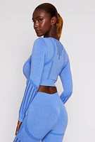 Womens Seamless Laser Cut Long Sleeve Crop Top,