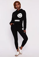 Womens Fleece Smile To Be Happy Pullover Hoodie, Black, Size S