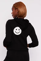 Womens Fleece Smile To Be Happy Pullover Hoodie, Black, Size S