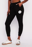 Womens Fleece Smiley Graphic Drawstring Joggers,