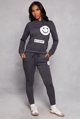 Womens Fleece Smiley Graphic Drawstring Joggers,