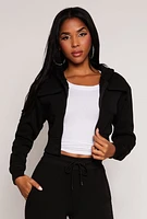 Womens Cargo Pocket Zip Front Cropped Hoodie, Black, Size L