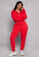 Womens Cargo Pocket Zip Front Cropped Hoodie, Red, Size XL