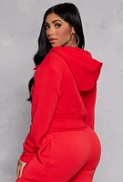 Womens Cargo Pocket Zip Front Cropped Hoodie, Red, Size XL