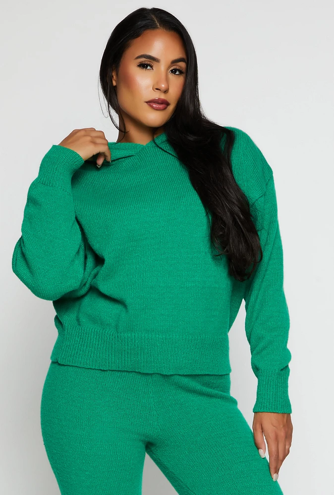 Womens Brushed Knit Pullover Hoodie, Green,