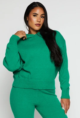 Womens Brushed Knit Pullover Hoodie, Green,