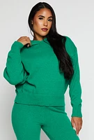 Womens Brushed Knit Pullover Hoodie, Green,